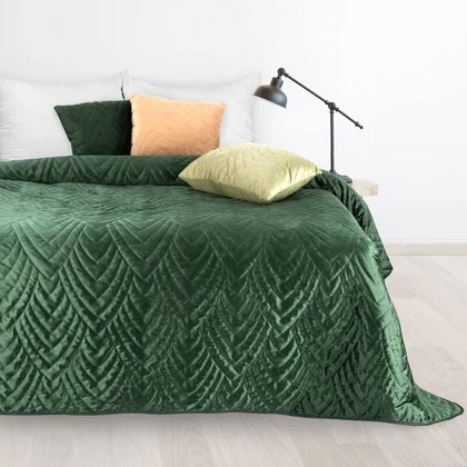 Luiz6 bársony ágytakaró fényes márvány hatású mintával Sötétzöld 170x210 cm