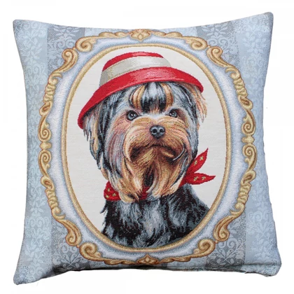 Yorkie kalapban párnahuzat 45x45 cm