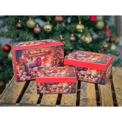 Mackós ünnepi doboz szett 3 db-os szögletes 22x13x10 cm