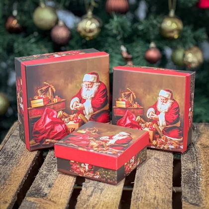 Mikulásos ünnepi doboz szett 3 db-os négyzet alakú 15x15x7