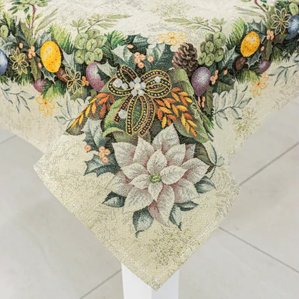 Advent karácsonyi koszorús gobelin asztalterítő 137x180 cm arany lurex