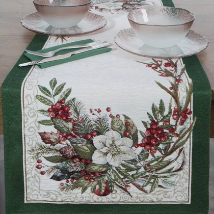 Karácsonyi gobelin terítő zsenília fonalból 4115 Zöld 45x140 cm - 5 cm