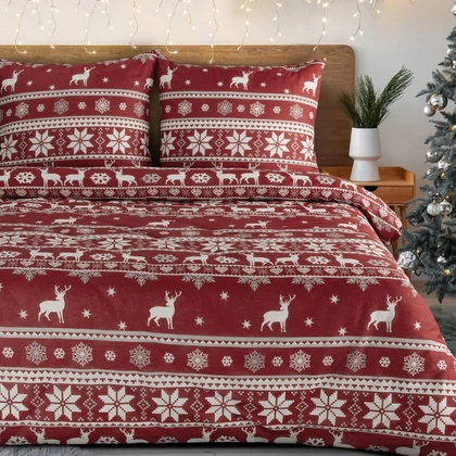 Oslo pamut karácsonyi ágyneműhuzat Piros 220x200 cm - 70x80 cm 2db