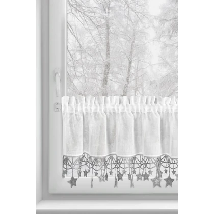 Xmas2 vitrázs függöny szürke csillagos Fehér 30x150 cm
