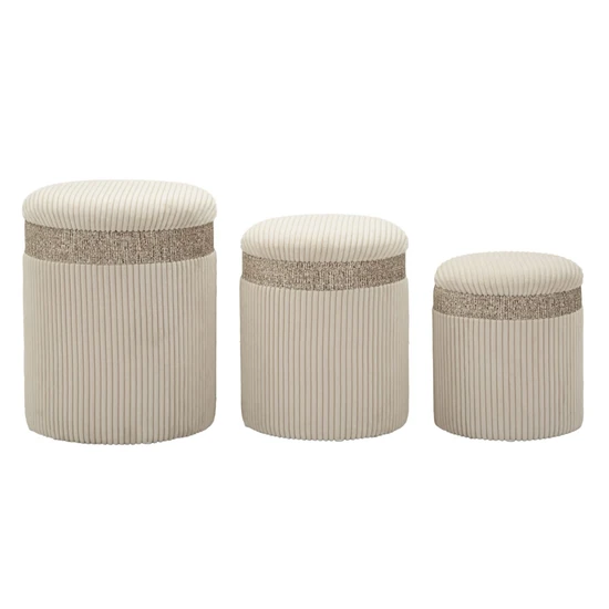 Cortina puff tárolóval 3db-os szett krémszín ø 40,5x49,5-35x42-31x38 cm