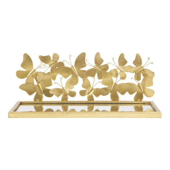Éjjeli polc pillangókkal szett fém/üveg arany 43x19.2x16.5 cm