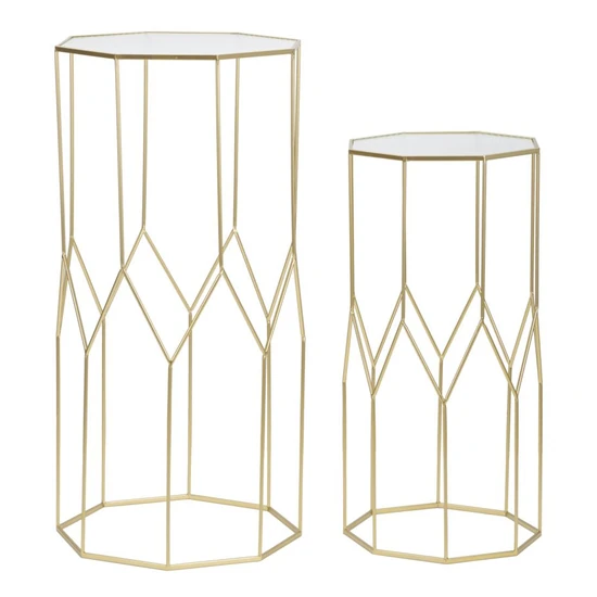 Kör alakú üveg asztal 2db-os szett arany 50x46x100-40x37x80 cm