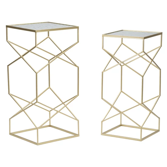 Négyzet alakú üveg asztal 2db-os szett arany 31,5x31,5x68-28x28x64 cm