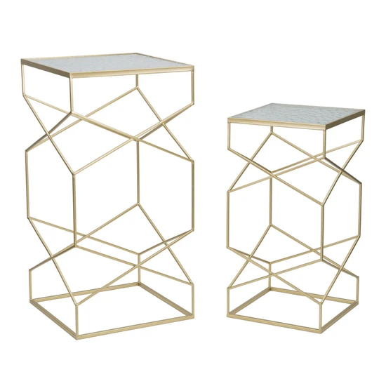 Négyzet alakú üveg asztal 2db-os szett arany 50x50x100-40x40x80 cm