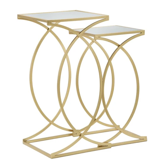 Siomply asztalka art deco stílusban szett arany 35x35x70-30x30x60 cm