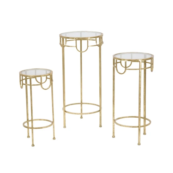 Üvek asztalka 3 db-os szett arany ø 33x70-28x60-23x50 cm