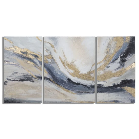 3 részes absztrakt festmény kék/arany 150x80 cm