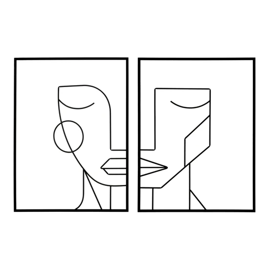Absztrakt arc fali dekoráció szett fekete 60x1x80 cm
