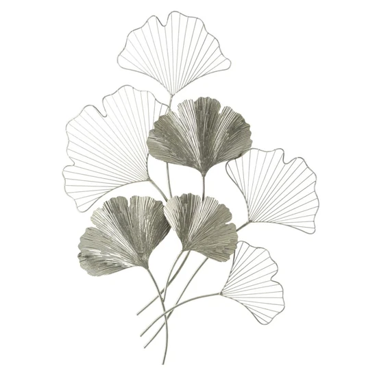 Fali dekoráció ginko biloba levelekkel ezüst 62x4x86 cm