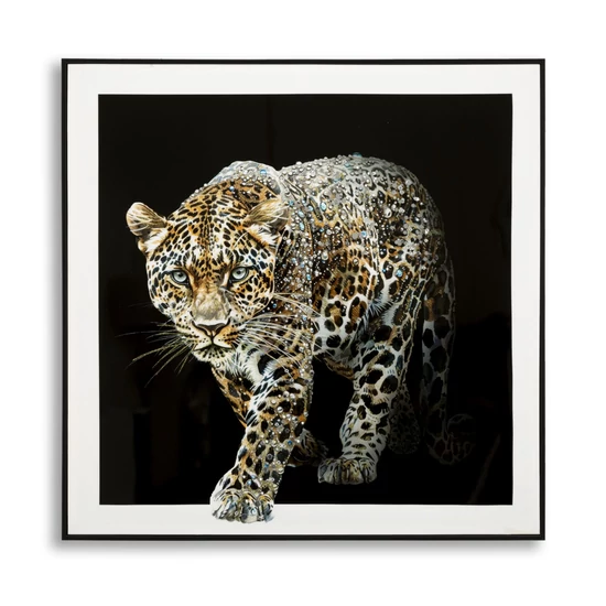 Festmény lakkozott jaguár csillogó kövekkel kerettel -b- 82x4x82 cm