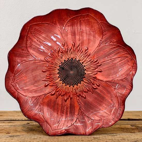 Gerbera lapos üvegtányér 28 cm bordóbronz átmérő: 28 cm