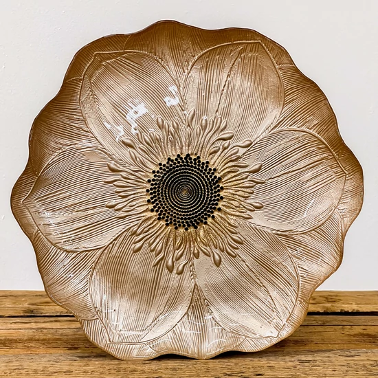 Gerbera lapos üvegtányér 28 cm mogyoróbronz átmérő: 28 cm