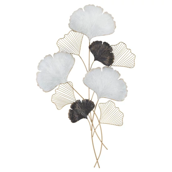 Ginko biloba fali dekoráció fémből arany/ezüst/fekete 66x4x109 cm