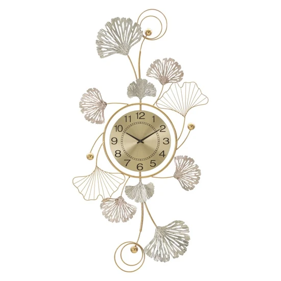 Ginko biloba fali dekoráció órával arany 52,5x3,5x102 cm