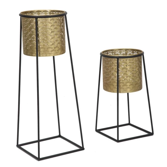 Glamour virágtartó állvány szett fekete/arany ø 26x70-23x45 cm