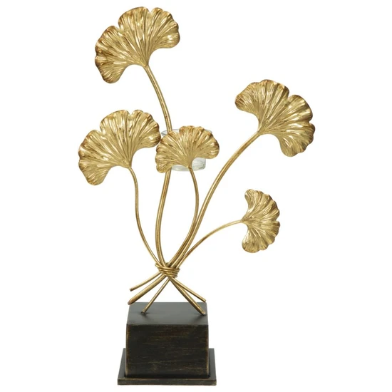 Iris gyertyatartó ginko biloba levelekkel arany/fekete 29x12.5x44 cm