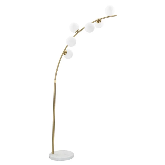 Íves állólámpa glamour stílusban 6 burával arany/fehér 130x45x220-246 cm