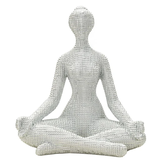Jógázó női figura csillogó ezüst 20,5x15,5x23 cm
