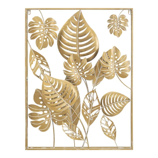 Jungle levél mintás fali dekoráció keretben arany 60x80x6,5 cm