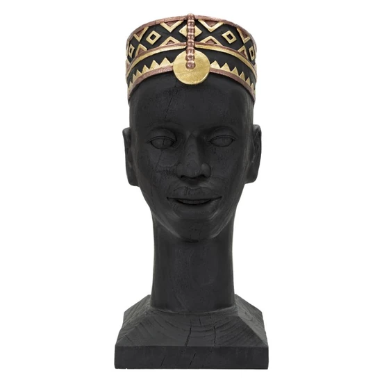 Massai férfi mellszobor fekete 25x25x56 cm