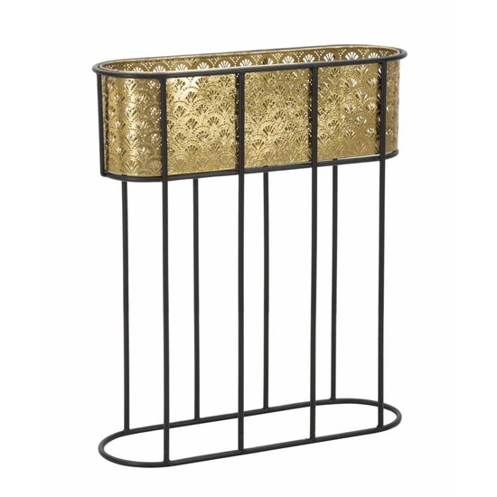 Ovális virágtartó állvány art deco stílusban arany/fekete 60x20x70 cm