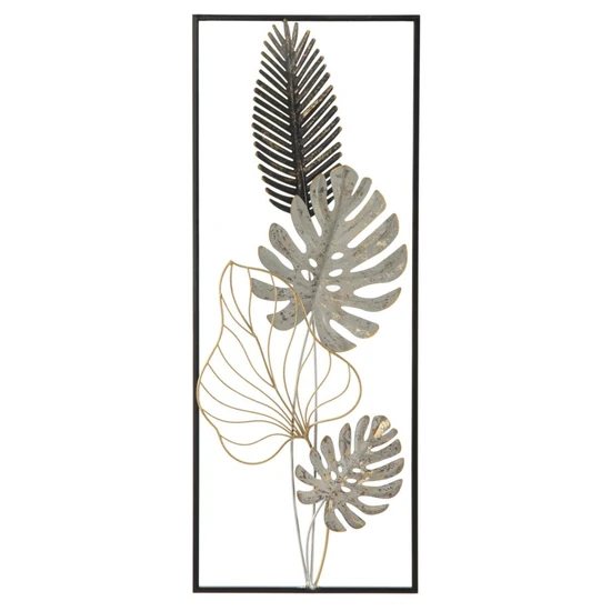 Pálma leveles fali dekoráció fekete/arany/szürke -a- 28,5x3x74 cm