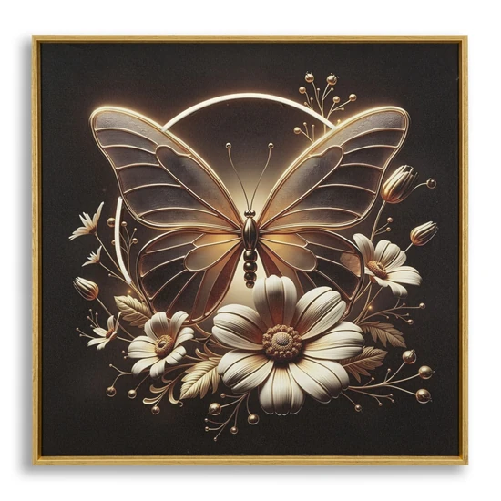Pillangó virágokkal LED fénnyel falikép lakkozott vászonra nyomtattva kerettel 50X4X50 cm