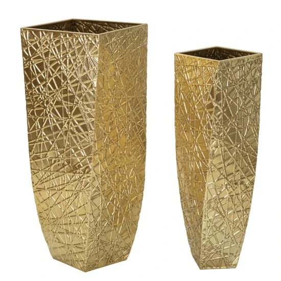 Squer váza pár arany 34x34x90-25x25x78 cm