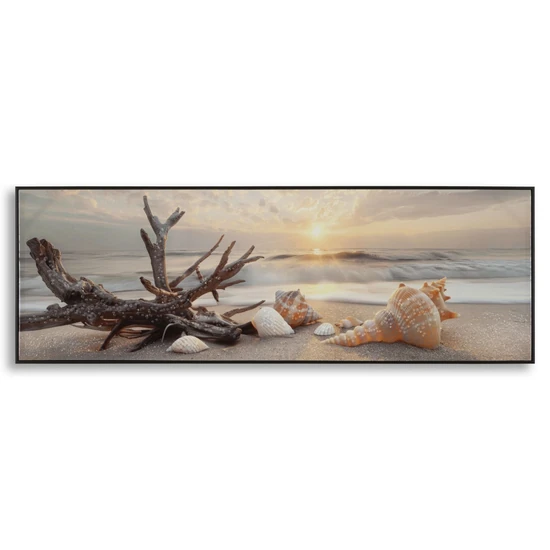 Tengerparti naplemente falikép vászonra nyomtattva lakkozott kerettel -B- 152X4X52 cm