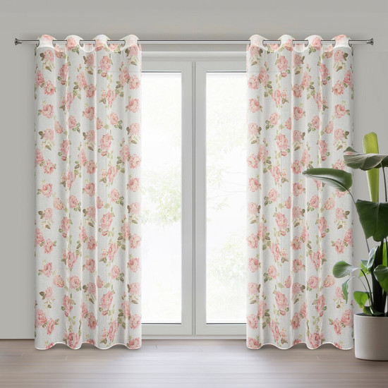 Mela rózsa mintás etamin függöny arany nyomattal Fehér 140x250 cm Mela rózsa mintás etamin függöny arany nyomattal Fehér 140x250 cm