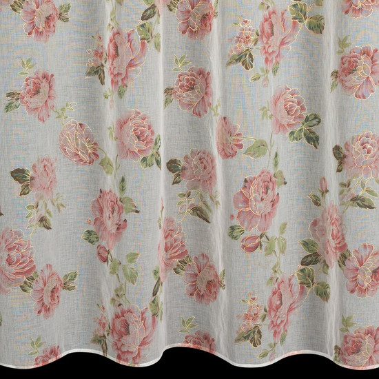 Mela rózsa mintás etamin függöny arany nyomattal Fehér 140x250 cm Mela rózsa mintás etamin függöny arany nyomattal Fehér 140x250 cm