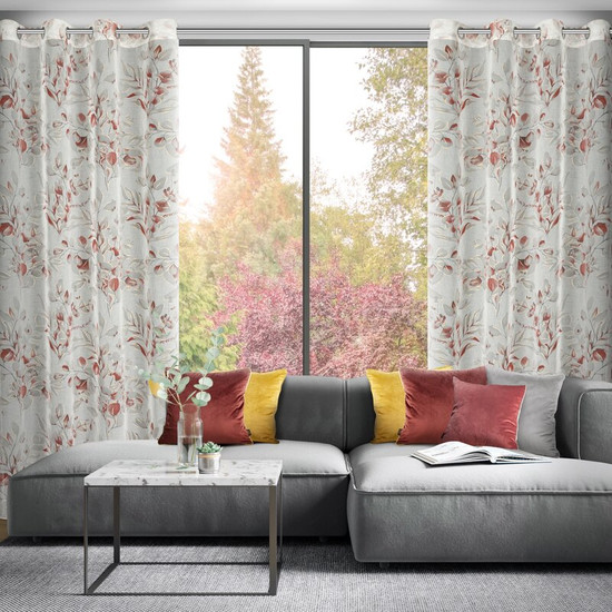 Ava dekor függöny leveles ág mintával Fehér/rózsaszín 140x250 cm Ava dekor függöny leveles ág mintával Fehér/rózsaszín 140x250 cm