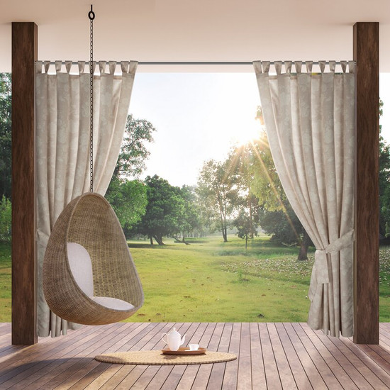 Garden rózsa mintás vízálló kerti függöny elkötővel Púder/krémszín 155x220 cm