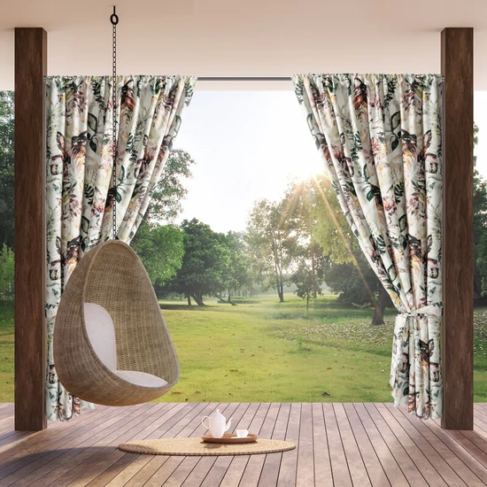 Garden2 vízálló kerti függöny elkötővel növényi motívumokkal 155x200 cm