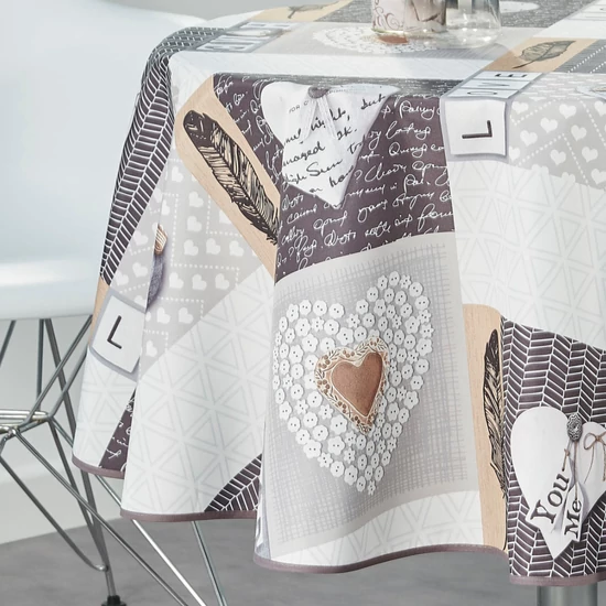 Beige love szennytaszító kör alakú asztalterítő 160 cm