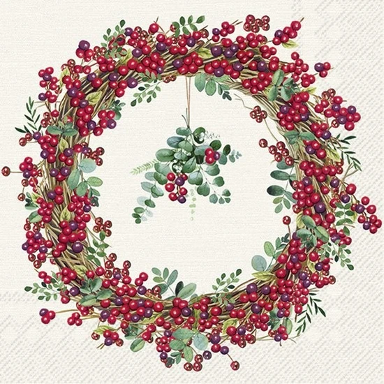 Berry wreath bogyós karácsonyi szalvéta 3 rétegű 20 db/csomag - koktélszalvéta