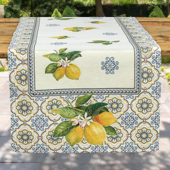Capri citromos mediterrán gobelin asztali futó 44x140 cm