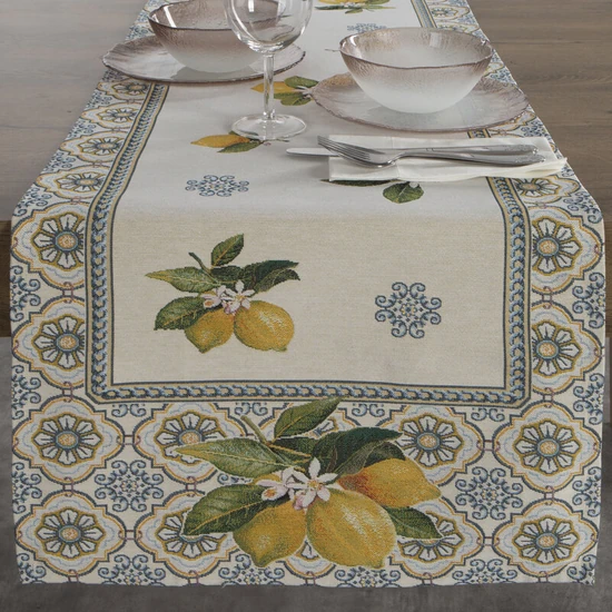 Citromos gobelin asztalterítő Natúr 45x140 cm - 5 cm