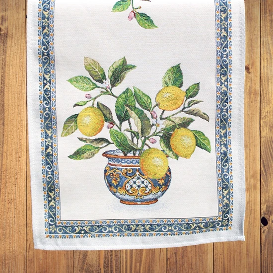 Citromos mediterrán gobelin asztali futó 37x100 cm