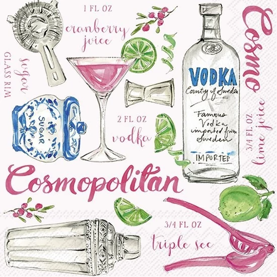 Cosmopolitan szalvéta 3 rétegű 20 db/csomag - koktélszalvéta