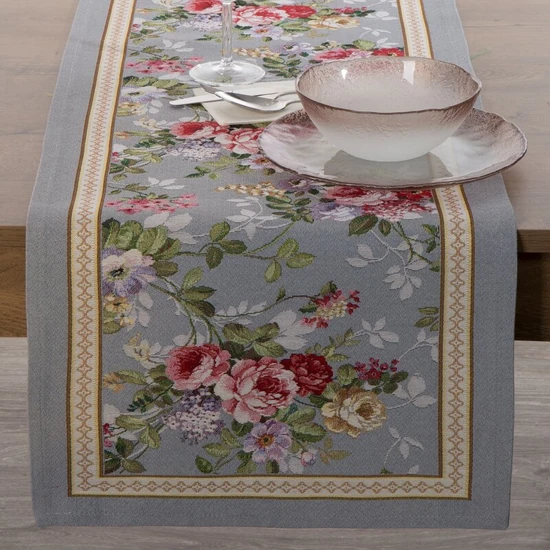 Gobelin terítő nyári virágokkal Szürke 45x140 cm - 5 cm