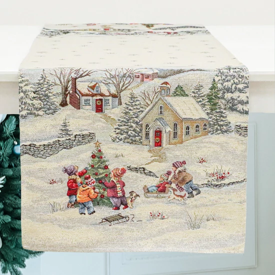 Havas reggel karácsonyi gobelin asztali futó 37x100 cm ezüst lurex
