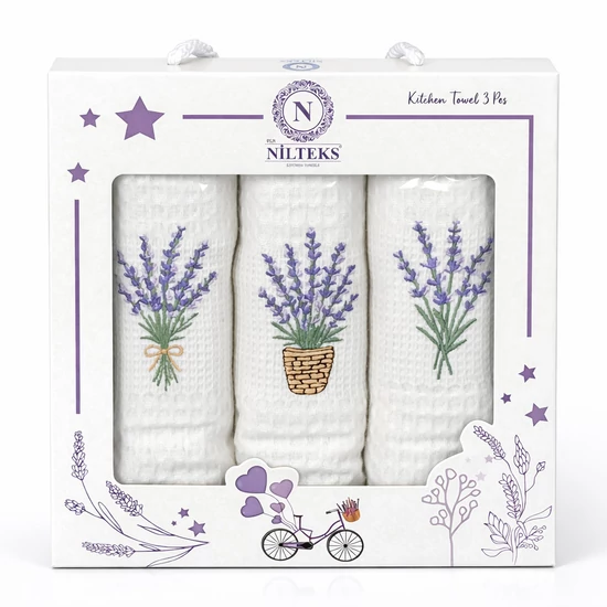 Levendula csokros konyharuha szett díszdobozban 3 db-os 40x60 cm