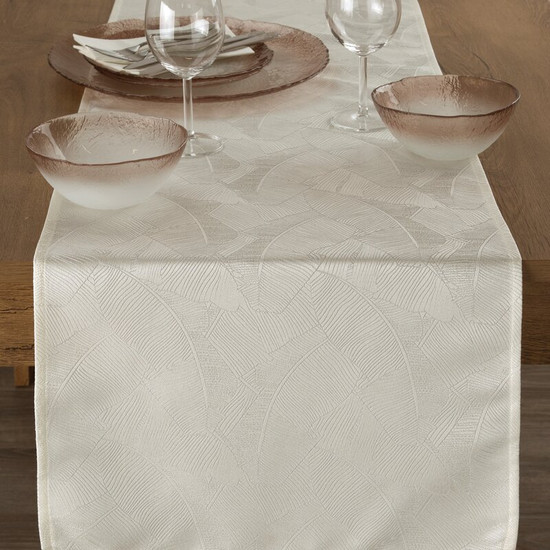 Isla banánlevél mintás jacquard asztali futó Krémszín 40x140 cm
