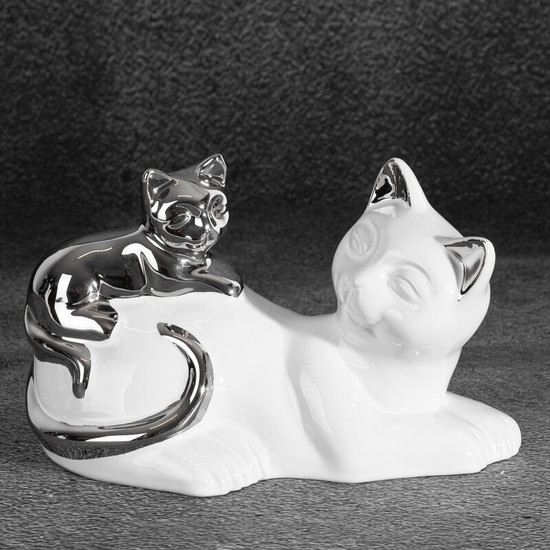 Fehér macska figura Fehér 20x11x12 cm Fehér macska figura Fehér 20x11x12 cm